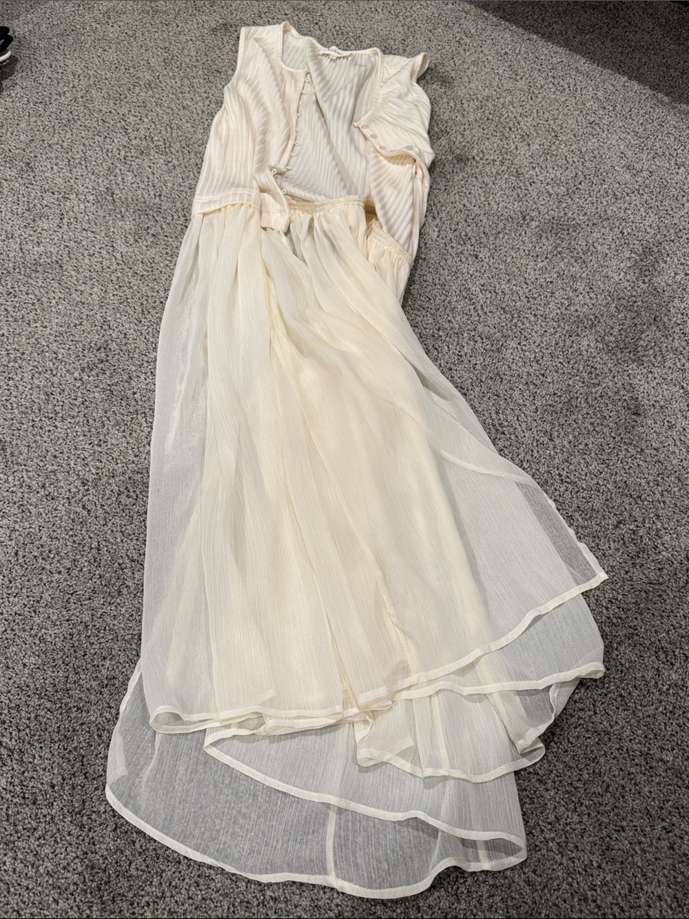 bohme Ivory Layered Pleated Chiffon Maxi Dress
